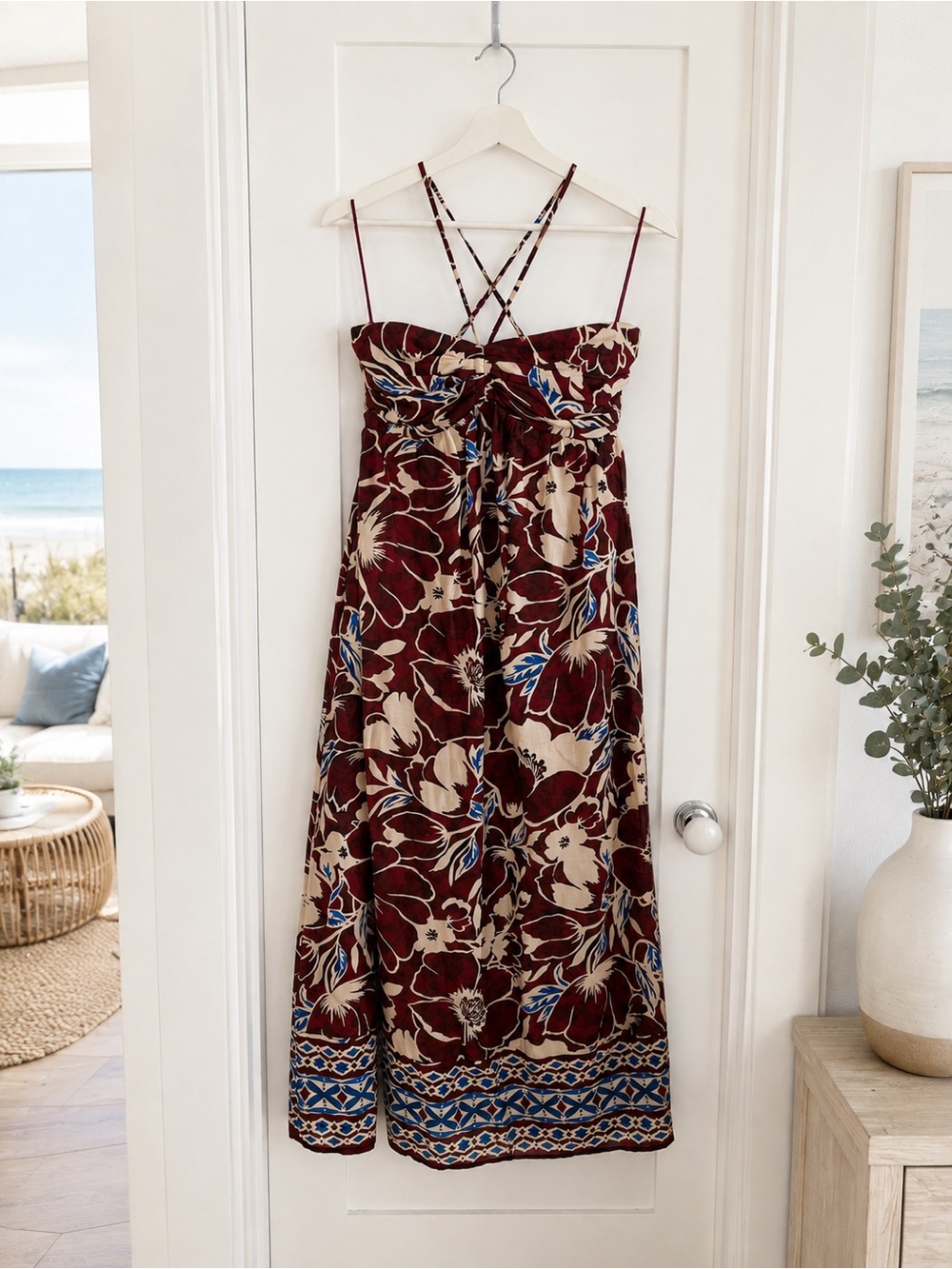 VICI Burgundy Floral Strappy Maxi Dress Size Medium NWOT